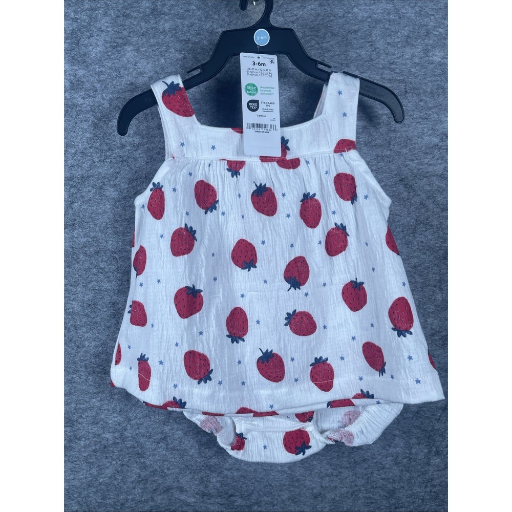 Carters Child of Mine Strawberry Outfit Set Bloomer Shorts Summer Size 3-6M - Picture 6 of 7